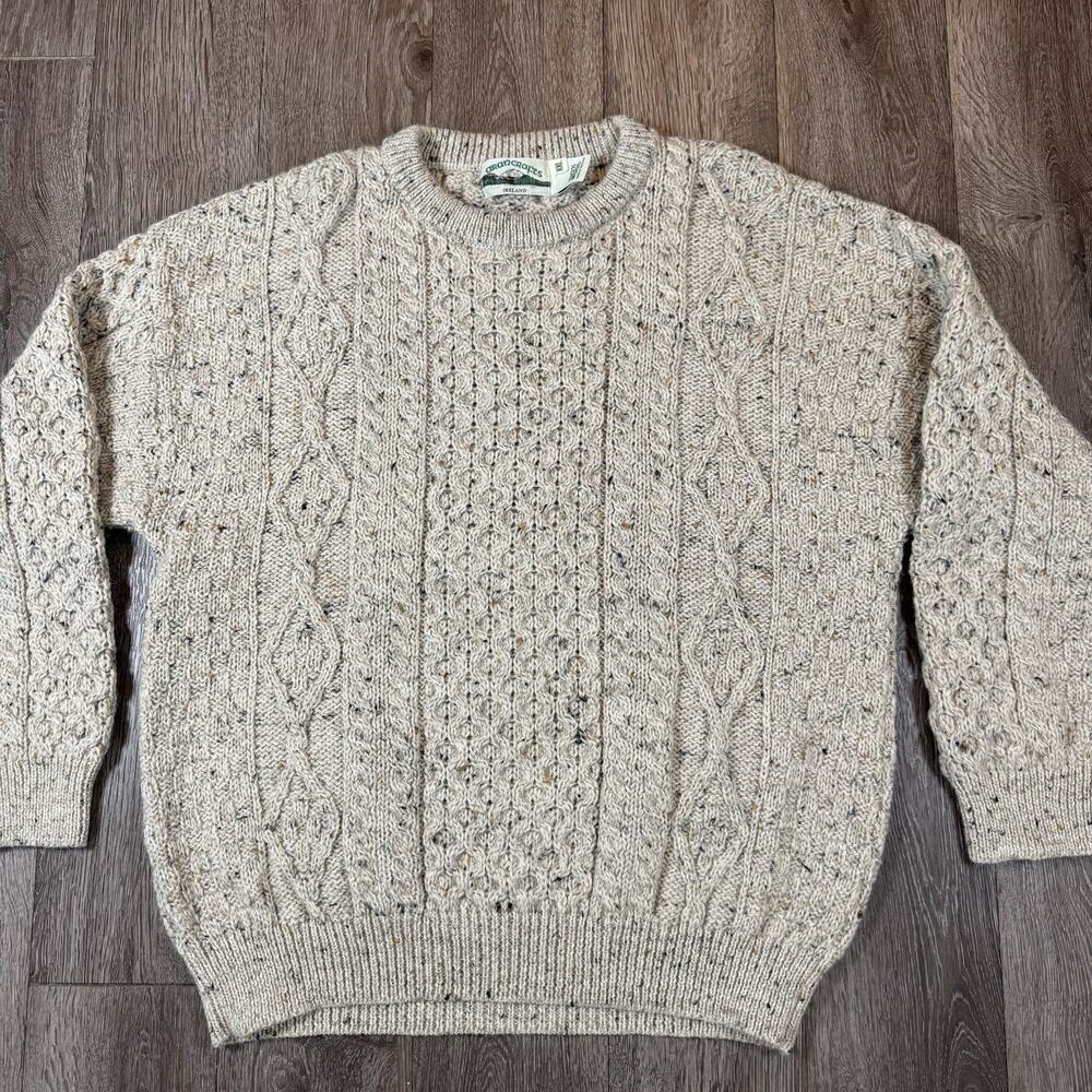 Aran Crafts Sweater Mens Sz 2XL Beige Wool Cable Knit Fisherman Crewneck Ireland